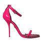 Pink Leather Crystal Heels Sandals Shoes