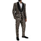 Brown Floral Jacquard Formal 3 Piece Suit