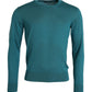 Dark Green Silk Crew Neck Pullover Sweater