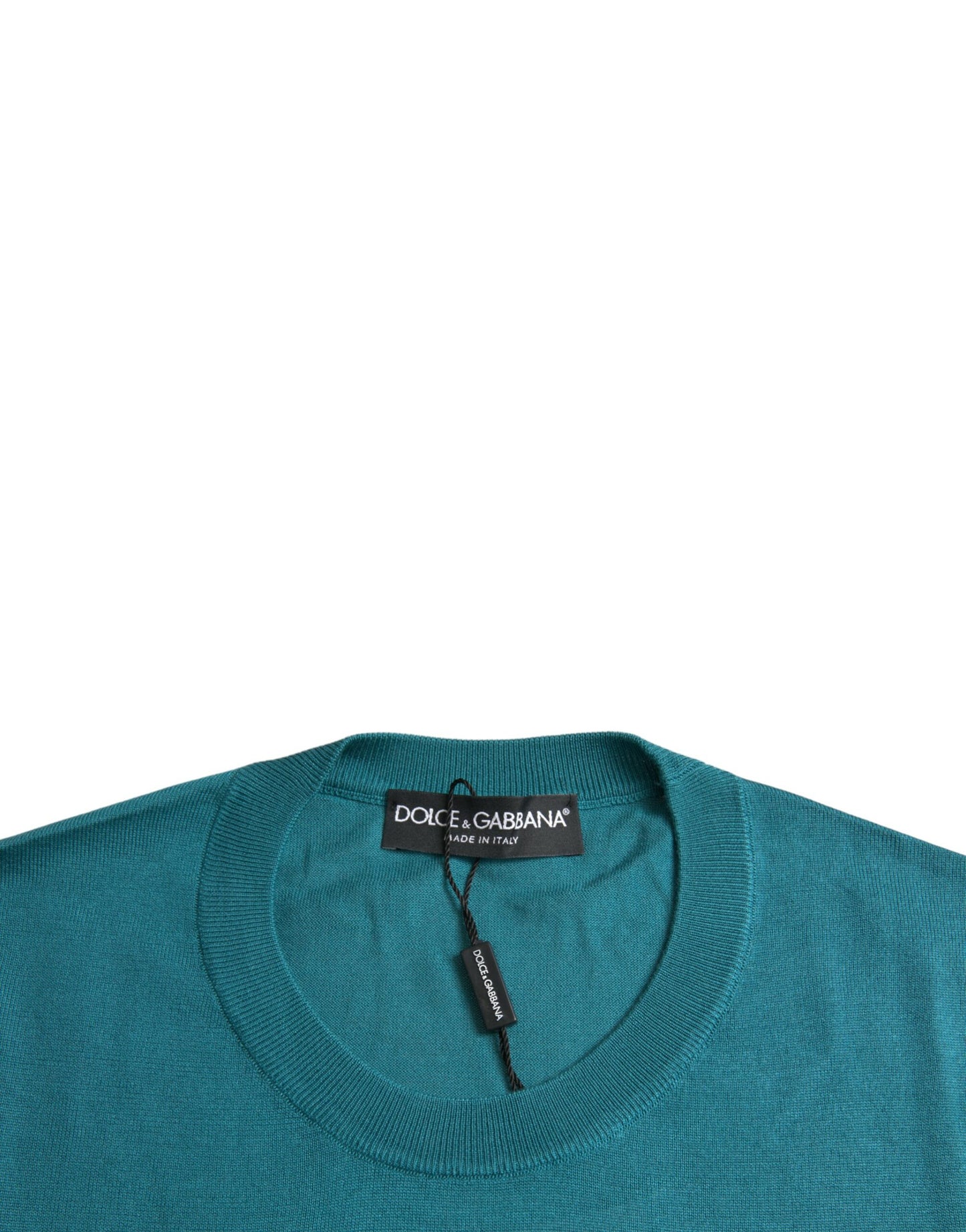 Dark Green Silk Crew Neck Pullover Sweater