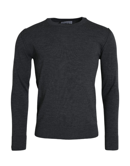 Dark Gray Wool Crew Neck Pullover Sweater