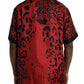 Red Leopard Silk Button Down Casual Shirt