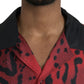 Red Leopard Silk Button Down Casual Shirt