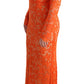 Elegant Long-Sleeve Full-Length Orange Sheath Dress