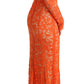 Elegant Long-Sleeve Full-Length Orange Sheath Dress