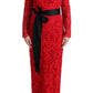 Elegant Red Sheath Dress with Silk Bow Belt