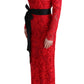 Elegant Red Sheath Dress with Silk Bow Belt