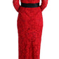 Elegant Red Sheath Dress with Silk Bow Belt