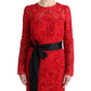 Elegant Red Sheath Dress with Silk Bow Belt