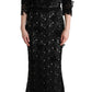 Elegant Black Maxi Shift Dress with Floral Applique