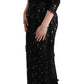 Elegant Black Maxi Shift Dress with Floral Applique