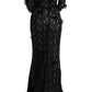 Elegant Black Maxi Shift Dress with Floral Applique