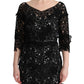 Elegant Black Maxi Shift Dress with Floral Applique