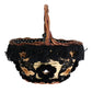 Chic Beige & Black Straw Snakeskin Bucket Bag