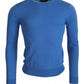 Blue Wool Long Sleeves Crewneck Pullover Sweater