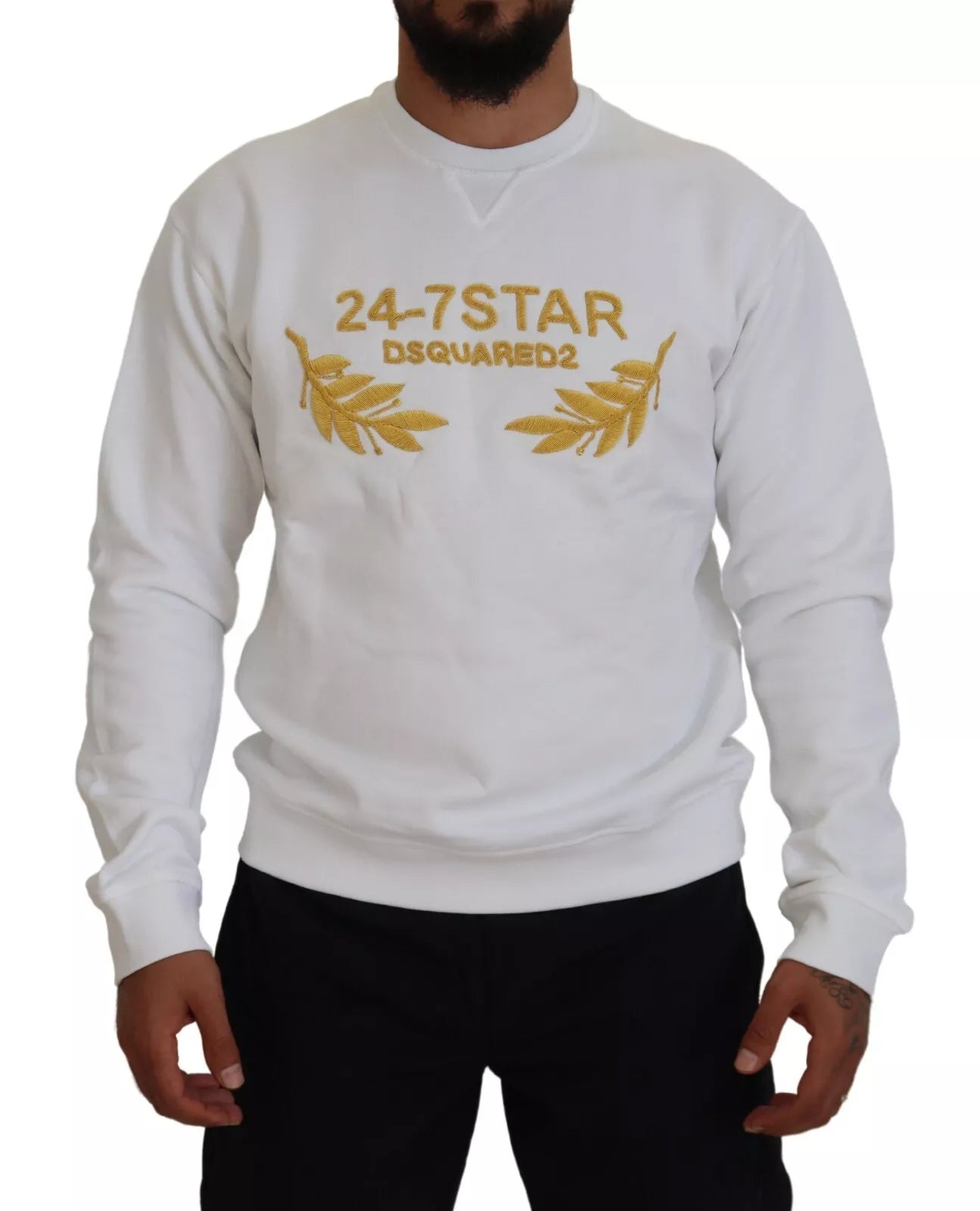 White Embroidered Crewneck Sweatshirt Sweater