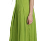 Green Spaghetti Strap Long A-line Pleated Dress