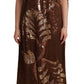 Brown Leaf Sequined Shift One Shoulder Long Dress