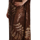 Brown Leaf Sequined Shift One Shoulder Long Dress