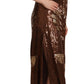 Brown Leaf Sequined Shift One Shoulder Long Dress