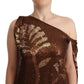 Brown Leaf Sequined Shift One Shoulder Long Dress