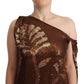 Brown Leaf Sequined Shift One Shoulder Long Dress