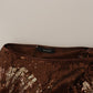 Brown Leaf Sequined Shift One Shoulder Long Dress