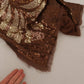 Brown Leaf Sequined Shift One Shoulder Long Dress