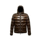 Reversible Hooded Down Jacket in Brown and Black