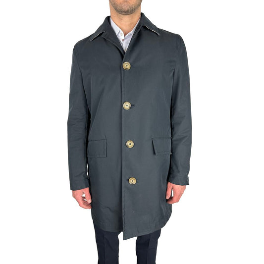 Blue Cotton Men's Trench Coat