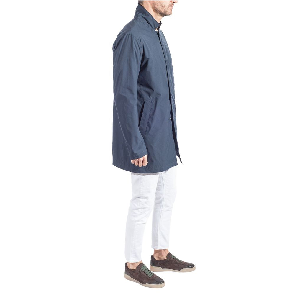 Blue Polyester Men Trench Coat