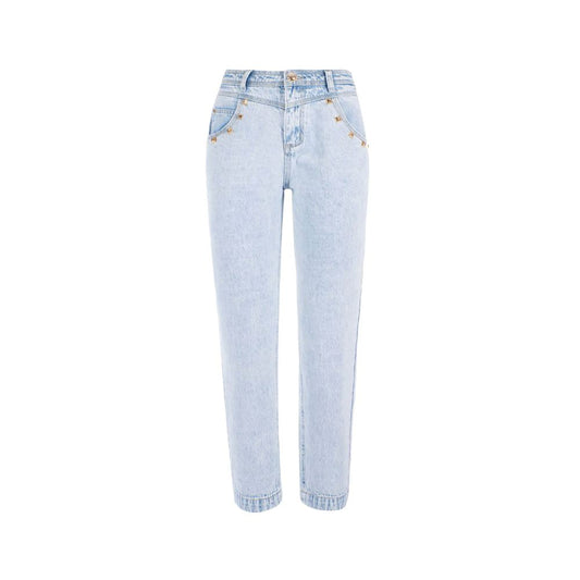 Light Blue Cotton Women High-Waisted Jeans