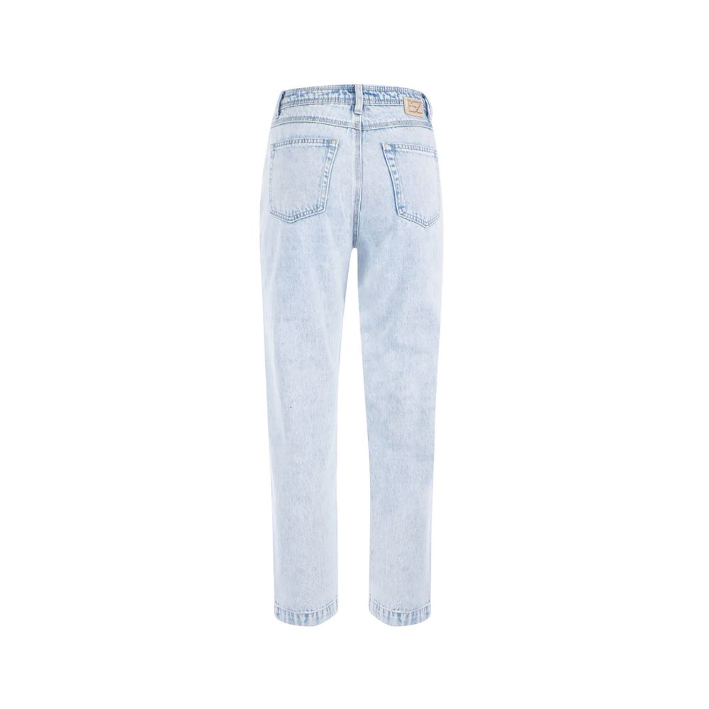 Light Blue Cotton Women High-Waisted Jeans