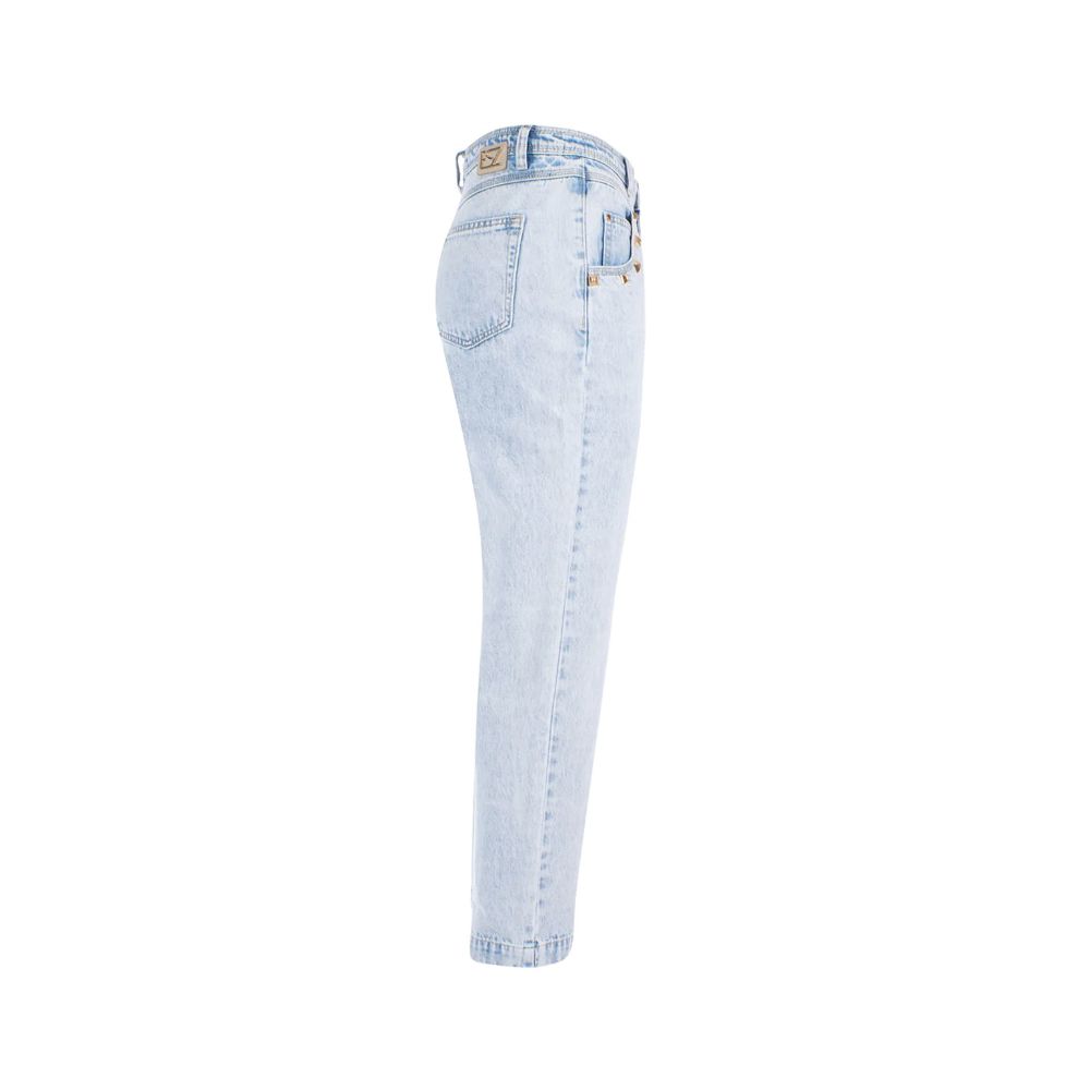 Light Blue Cotton Women High-Waisted Jeans