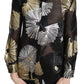 Gold Silver Silk Jacquard See Through Top Blouse