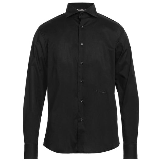 Elegant Black Cotton Shirt with Logo Embroidery