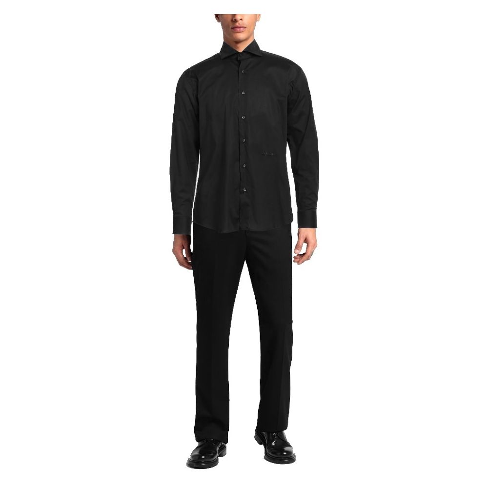 Elegant Black Cotton Shirt with Logo Embroidery