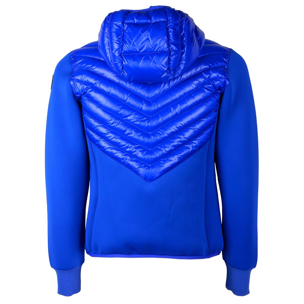 Chic Blue Nylon Down Jacket with Stretch Sleeves