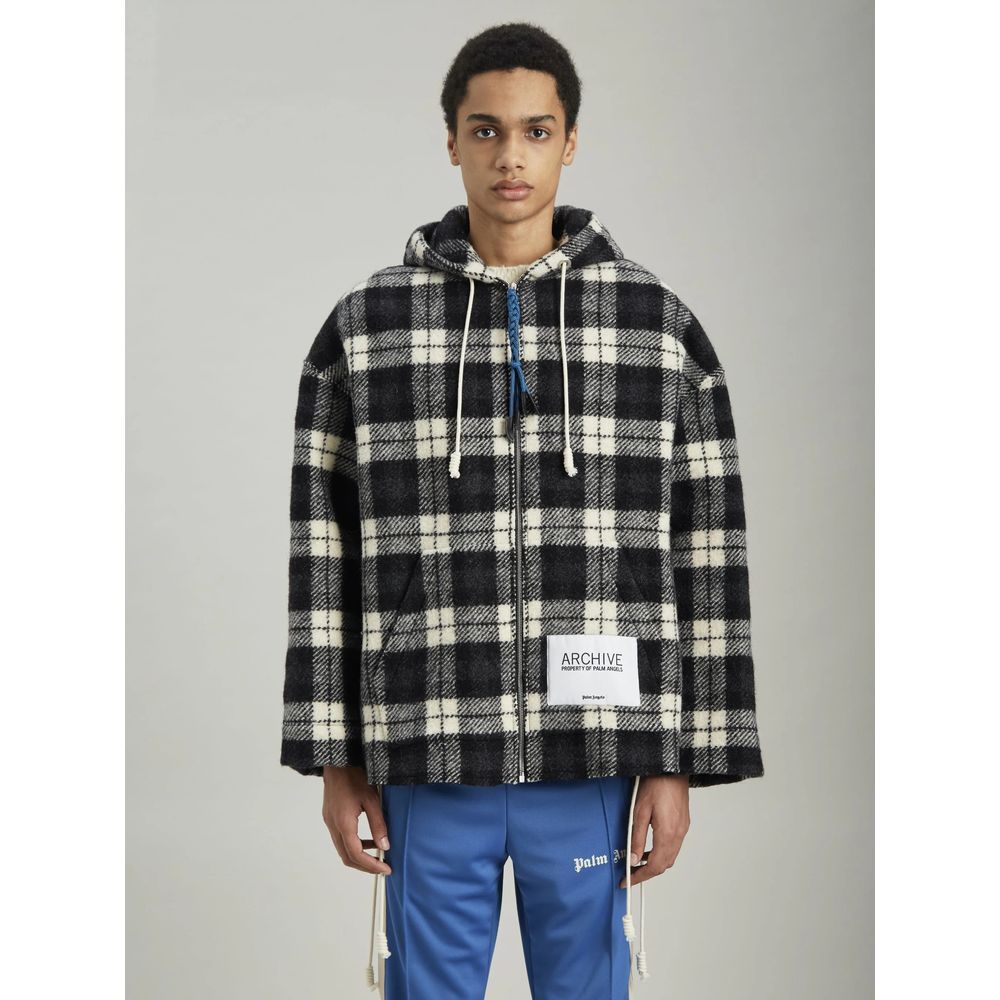 Black Cashmere Men Sweater with Checked Pattern