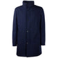 Elegant Blue Virgin Wool Storm System Coat