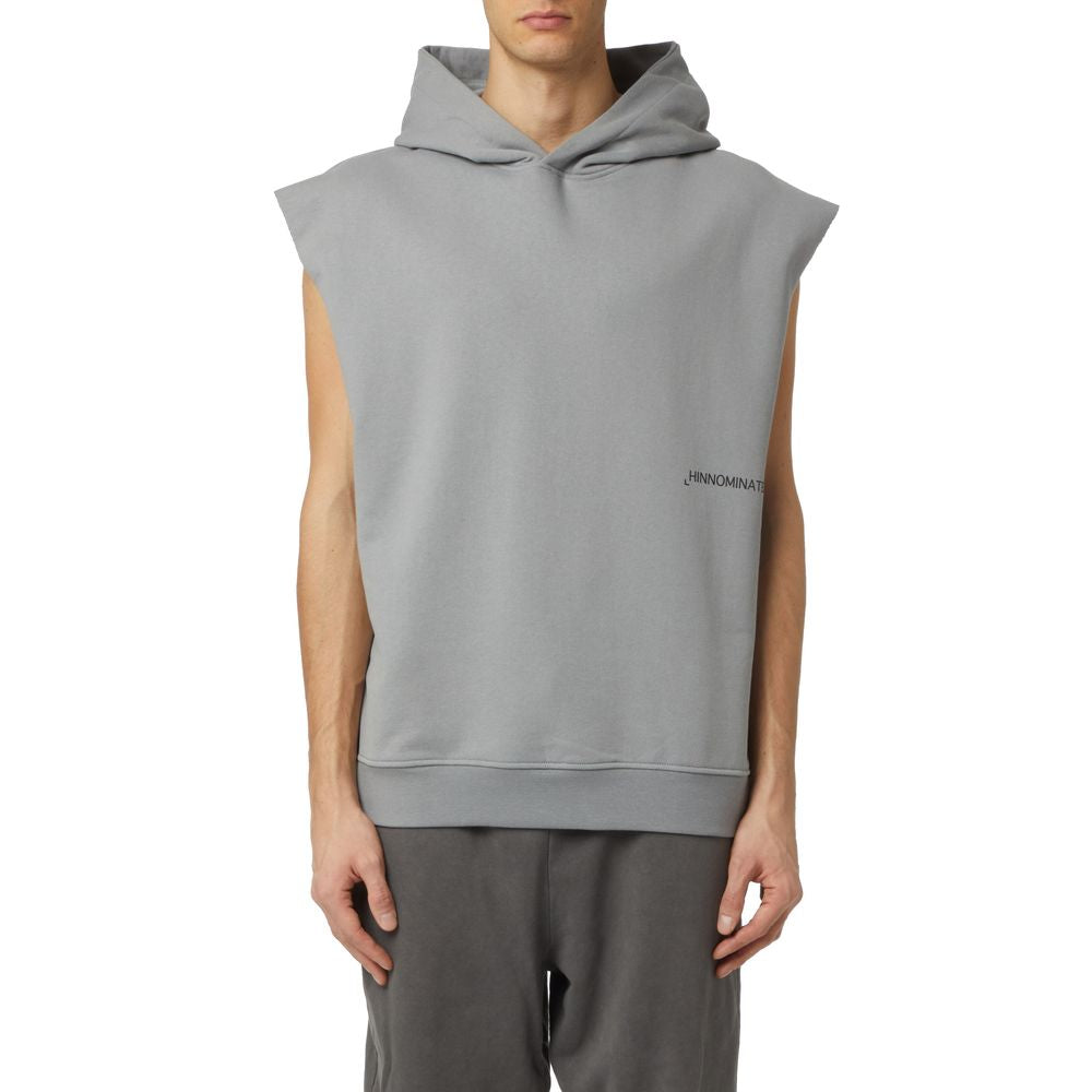 Gray Cotton Men Sweater with Hood and Drawstring
