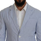 Blue Striped Single Breasted Formal Coat Blazer