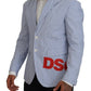 Blue Striped Single Breasted Formal Coat Blazer
