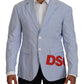 Blue Striped Single Breasted Formal Coat Blazer
