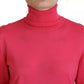 Pink Solid Long Sleeve Turtle Neck Casual Sweater