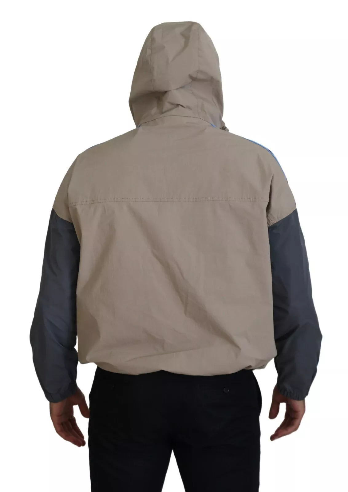 Brown Gray Sleeves Hooded Full Zip Jacket