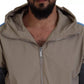 Brown Gray Sleeves Hooded Full Zip Jacket