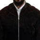 Brown Cotton Bomber Zipper Pocket Sleeves Jacket