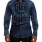 Blue Washed Goth Surfer Print Men Denim Shirt