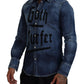 Blue Washed Goth Surfer Print Men Denim Shirt